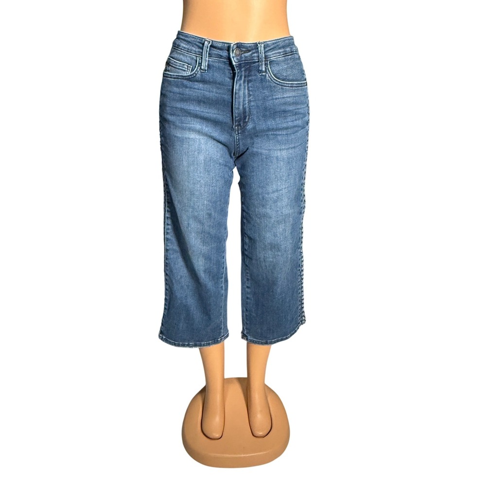 Judy Blue Wide Leg Jeans Womens 5/27 Blue Excellent Braided Side Seam Stretch